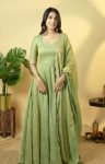 FASHIONABLE GOLD CRUSH SILK EMBROIDERY SEQUENCE WORK GOWN BOTTOM WITH DUPATTA PARTY WEAR WHOLESALE PRICE ETHNIC GARMENT (15)
