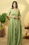 FASHIONABLE GOLD CRUSH SILK EMBROIDERY SEQUENCE WORK GOWN BOTTOM WITH DUPATTA PARTY WEAR WHOLESALE PRICE ETHNIC GARMENT (15)