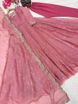 FASHIONABLE GOLD CRUSH SILK EMBROIDERY SEQUENCE WORK GOWN BOTTOM WITH DUPATTA PARTY WEAR WHOLESALE PRICE ETHNIC GARMENT (1)