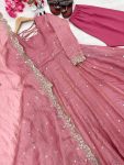FASHIONABLE GOLD CRUSH SILK EMBROIDERY SEQUENCE WORK GOWN BOTTOM WITH DUPATTA PARTY WEAR WHOLESALE PRICE ETHNIC GARMENT (1)