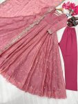 FASHIONABLE GOLD CRUSH SILK EMBROIDERY SEQUENCE WORK GOWN BOTTOM WITH DUPATTA PARTY WEAR WHOLESALE PRICE ETHNIC GARMENT (1)
