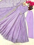 FASHIONABLE GOLD CRUSH SILK EMBROIDERY SEQUENCE WORK GOWN BOTTOM WITH DUPATTA PARTY WEAR WHOLESALE PRICE ETHNIC GARMENT (7)