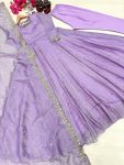 FASHIONABLE GOLD CRUSH SILK EMBROIDERY SEQUENCE WORK GOWN BOTTOM WITH DUPATTA PARTY WEAR WHOLESALE PRICE ETHNIC GARMENT (7)