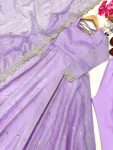 FASHIONABLE GOLD CRUSH SILK EMBROIDERY SEQUENCE WORK GOWN BOTTOM WITH DUPATTA PARTY WEAR WHOLESALE PRICE ETHNIC GARMENT (7)