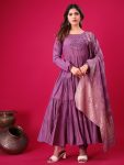 FASHIONABLE ROMAN SILK EMBROIDERY SEQUENCE WORK GOWN BOTTOM WITH DUPATTA LAVENDER
