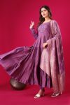 FASHIONABLE ROMAN SILK EMBROIDERY SEQUENCE WORK GOWN BOTTOM WITH DUPATTA FESTIVE WEAR WHOLESALE PRICE ETHNIC GARMENT (2)