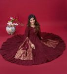 FASHIONABLE ROMAN SILK EMBROIDERY SEQUENCE WORK GOWN BOTTOM WITH DUPATTA PARTY WEAR WHOLESALE PRICE ETHNIC GARMENT (3)