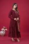 FASHIONABLE ROMAN SILK EMBROIDERY SEQUENCE WORK GOWN BOTTOM WITH DUPATTA PARTY WEAR WHOLESALE PRICE ETHNIC GARMENT (3)