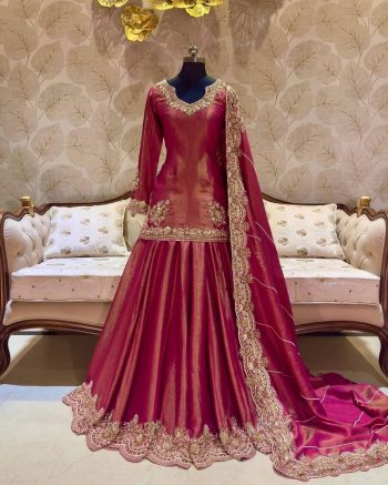 FASHIONABLE SHIMMER SILK EMBROIDERY SEQUENCE WORK TOP LEHENGA WITH DUPATTA RANI