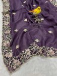 GOLD CRUNCHY THREAD EMBROIDERY SEQUENCE WORK SAREE WITH UNSTITCHED BLOUSE PARTY WEAR WHOLESALE PRICE ETHNIC GARMENT (10)