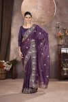GOLD CRUNCHY THREAD EMBROIDERY SEQUENCE WORK SAREE WITH UNSTITCHED BLOUSE PARTY WEAR WHOLESALE PRICE ETHNIC GARMENT (10)
