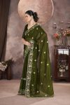 GOLD CRUNCHY THREAD EMBROIDERY SEQUENCE WORK SAREE WITH UNSTITCHED BLOUSE PARTY WEAR WHOLESALE PRICE ETHNIC GARMENT (15)