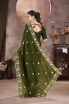 GOLD CRUNCHY THREAD EMBROIDERY SEQUENCE WORK SAREE WITH UNSTITCHED BLOUSE PARTY WEAR WHOLESALE PRICE ETHNIC GARMENT (15)