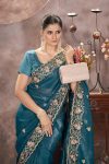 GOLD CRUNCHY THREAD EMBROIDERY SEQUENCE WORK SAREE WITH UNSTITCHED BLOUSE PARTY WEAR WHOLESALE PRICE ETHNIC GARMENT (20)