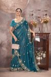 GOLD CRUNCHY THREAD EMBROIDERY SEQUENCE WORK SAREE WITH UNSTITCHED BLOUSE PARTY WEAR WHOLESALE PRICE ETHNIC GARMENT (20)
