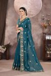 GOLD CRUNCHY THREAD EMBROIDERY SEQUENCE WORK SAREE WITH UNSTITCHED BLOUSE PARTY WEAR WHOLESALE PRICE ETHNIC GARMENT (20)