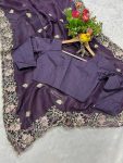 GOLD CRUNCHY THREAD EMBROIDERY SEQUENCE WORK SAREE WITH UNSTITCHED BLOUSE PARTY WEAR WHOLESALE PRICE ETHNIC GARMENT (10)