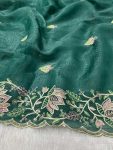GOLD CRUNCHY THREAD EMBROIDERY SEQUENCE WORK SAREE WITH UNSTITCHED BLOUSE PARTY WEAR WHOLESALE PRICE ETHNIC GARMENT (6)