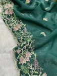 GOLD CRUNCHY THREAD EMBROIDERY SEQUENCE WORK SAREE WITH UNSTITCHED BLOUSE PARTY WEAR WHOLESALE PRICE ETHNIC GARMENT (6)