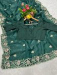 GOLD CRUNCHY THREAD EMBROIDERY SEQUENCE WORK SAREE WITH UNSTITCHED BLOUSE PARTY WEAR WHOLESALE PRICE ETHNIC GARMENT (6)