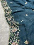 GOLD CRUNCHY THREAD EMBROIDERY SEQUENCE WORK SAREE WITH UNSTITCHED BLOUSE PARTY WEAR WHOLESALE PRICE ETHNIC GARMENT (20)