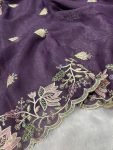 GOLD CRUNCHY THREAD EMBROIDERY SEQUENCE WORK SAREE WITH UNSTITCHED BLOUSE PARTY WEAR WHOLESALE PRICE ETHNIC GARMENT (10)