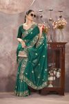 GOLD CRUNCHY THREAD EMBROIDERY SEQUENCE WORK SAREE WITH UNSTITCHED BLOUSE PARTY WEAR WHOLESALE PRICE ETHNIC GARMENT (6)