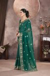 GOLD CRUNCHY THREAD EMBROIDERY SEQUENCE WORK SAREE WITH UNSTITCHED BLOUSE PARTY WEAR WHOLESALE PRICE ETHNIC GARMENT (6)