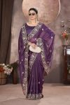 GOLD CRUNCHY THREAD EMBROIDERY SEQUENCE WORK SAREE WITH UNSTITCHED BLOUSE PARTY WEAR WHOLESALE PRICE ETHNIC GARMENT (10)