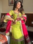 LATEST CHINON EMBROIDERY ZARI SEQUENCE AND LACE WORK TOP PALAZZO WITH DUPATTA PARROT GREEN