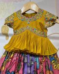 LATEST CHINON SILK EMBROIDERY CRUSH WORK KID’S TOP LEHENGA WITH DUPATTA PARTY WEAR WHOLESALE PRICE ETHNIC GARMENT (9)