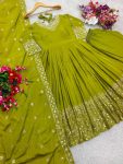 LATEST CHINON SILK EMBROIDERY SEQUENCE WORK GOWN BOTTOM WITH DUPATTA FESTIVE WEAR WHOLESALE PRICE ETHNIC GARMENT (4)
