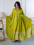 LATEST CHINON SILK EMBROIDERY SEQUENCE WORK GOWN BOTTOM WITH DUPATTA FESTIVE WEAR WHOLESALE PRICE ETHNIC GARMENT (4)