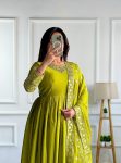 LATEST CHINON SILK EMBROIDERY SEQUENCE WORK GOWN BOTTOM WITH DUPATTA FESTIVE WEAR WHOLESALE PRICE ETHNIC GARMENT (4)