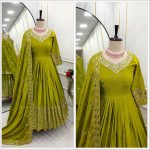 LATEST CHINON SILK EMBROIDERY SEQUENCE WORK GOWN BOTTOM WITH DUPATTA FESTIVE WEAR WHOLESALE PRICE ETHNIC GARMENT (4)