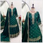 LATEST CHINON SILK EMBROIDERY SEQUENCE WORK TOP LEHENGA WITH DUPATTA PARTY WEAR WHOLESALE PRICE ETHNIC GARMENT (3)