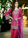 LATEST CHINON SILK SEQUENCE AND ZARI EMBROIDERY WORK WITH FANCY LACE WORK TOP PALAZZO WITH WEDDING WEAR WHOLESALE PRICE ETHNIC GARMENT (13)