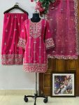 LATEST CHINON SILK SEQUENCE AND ZARI EMBROIDERY WORK WITH FANCY LACE WORK TOP PALAZZO WITH WEDDING WEAR WHOLESALE PRICE ETHNIC GARMENT (13)