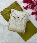 LATEST COTTON EMBROIDERY WEAVING WORK TOP BOTTOM WITH DUPATTA MEHNDI (4)
