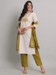 LATEST COTTON EMBROIDERY WEAVING WORK TOP BOTTOM WITH DUPATTA MEHNDI (4)