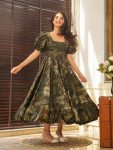 LATEST COTTON PRINTED WITH FRILL WORK GOWN CASUAL WEAR WHOLESALE PRICE ETHNIC GARMENT (26)