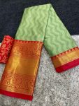 LATEST COTTON SILK BROAD CONTRAST JACQUARD WORK BORDER SAREE WITH UNSTITCHED BLOUSE  PISTA