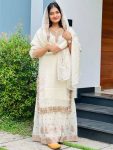 LATEST CRUNCHY SILK EMBROIDERY SEQUENCE WORK  TOP SHARARA WITH DUPATTA  WHITE