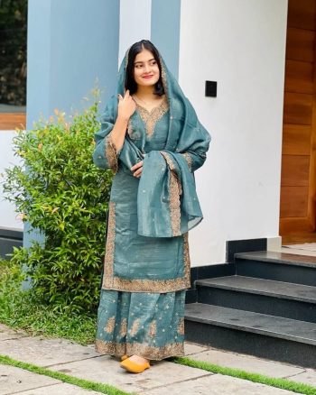 LATEST CRUNCHY SILK EMBROIDERY SEQUENCE WORK  TOP SHARARA WITH DUPATTA SKY