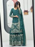 LATEST GEORGETTE EMBROIDERY SEQUENCE WORK TOP SHARARA WITH DUPATTA  GREEN