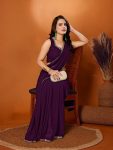 LATEST GEORGETTE SILK MIRROR WORK LACE BORDER SAREE WITH UNSTITCHED BLOUSE WINE