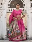 LATEST MANIPURI SILK PRINTED WITH CONTRAST BORDER WORK LEHENGA CHOLI WITH DUPATTA FESTIVE WEAR WHOLESALE PRICE ETHNIC GARMENT (2)