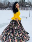 LATEST MONO SLUB EMBROIDERY THREAD WORK  TOP LEHENGA  YELLOW