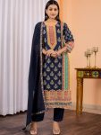 LATEST MUSLIN DIGITAL PRINTED TOP BOTTOM WITH DUPATTA NAVY BLUE