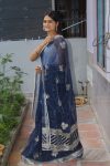 LATEST ORGANZA MULTI THREAD WORK SILVER TONE ZARI WORK AND LACE BORDER WORK SAREE WITH UNSTITCHED BLOUSE FESTIVE WEAR WHOLESALE PRICE ETHNIC GARMENT (5)